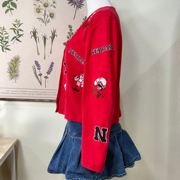 Vintage 90s Y2k Nebraska Huskers Cornhuskers Football Embroidered Cardigan M - Picture 4 of 9
